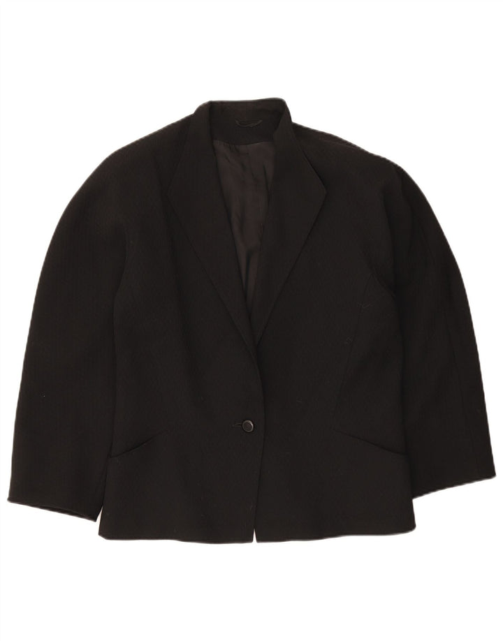 Max Mara Damen 1-Knopf-Blazer-Jacke, UK 16, große schwarze Schurwolle