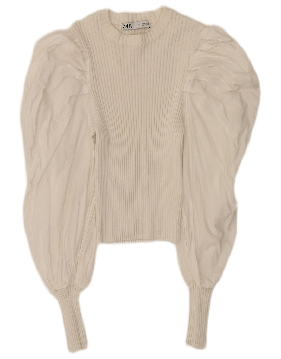 Zara Crop Langarm-Blusenoberteil für Damen, UK 12, mittelweiße Baumwolle