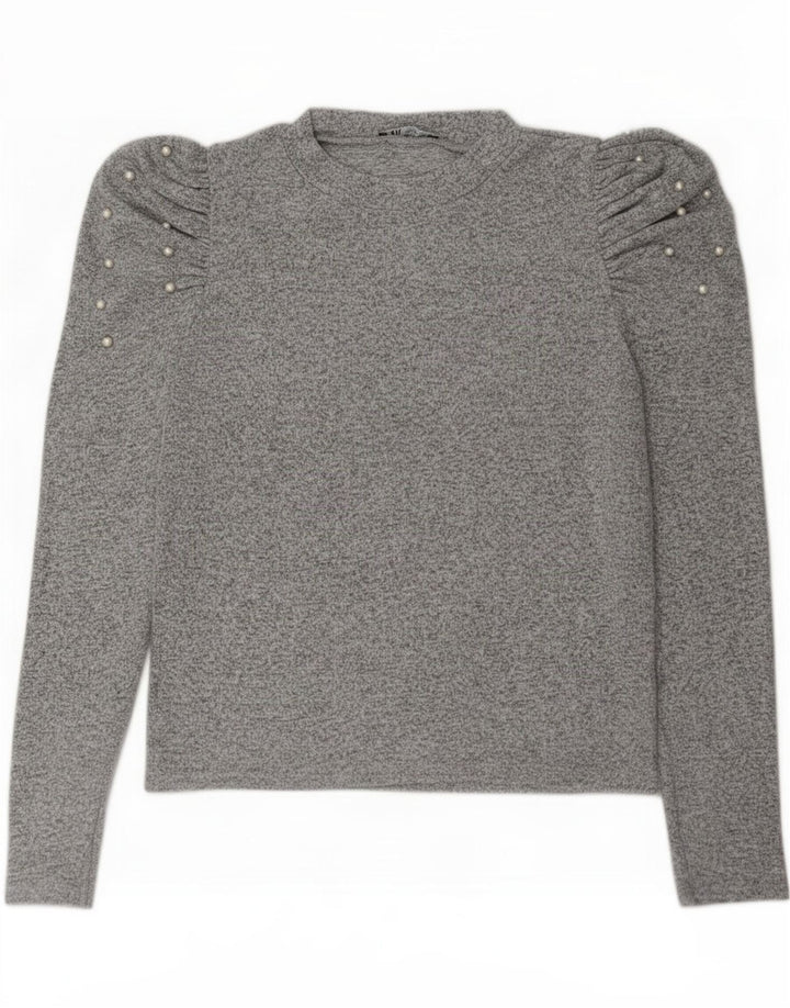 Zara Damen Top Langarm UK 16 Large Grau meliert