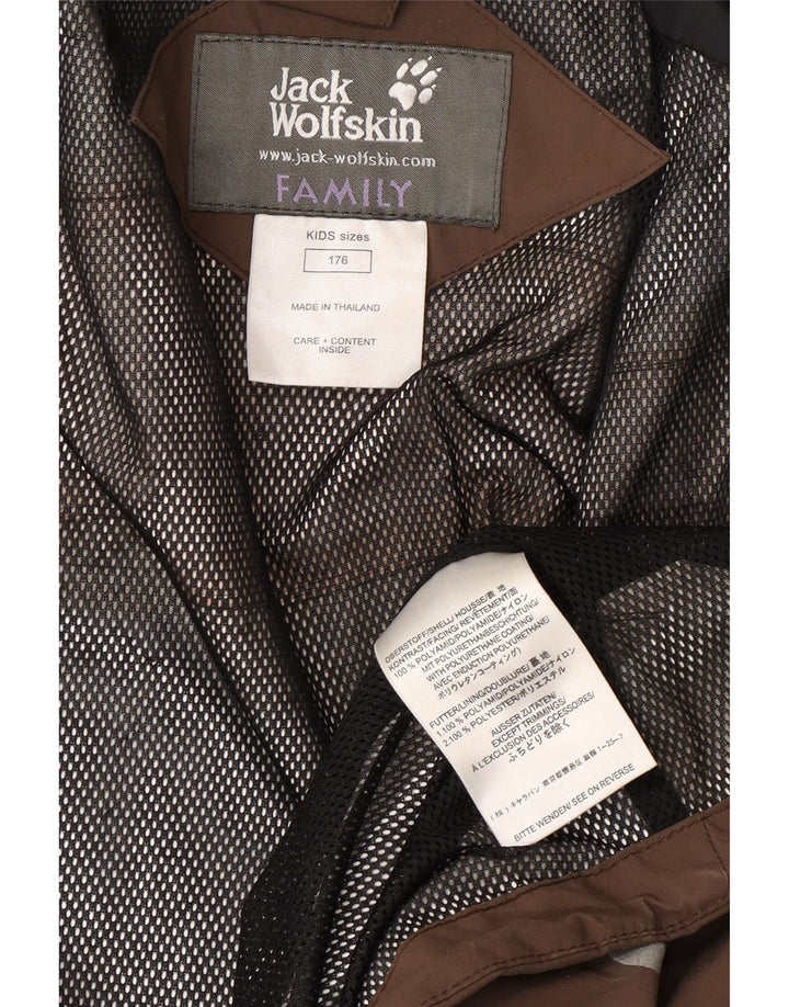 JACK WOLFSKIN Boys Graphic Rain Jacket 15-16 Years Brown Colourblock