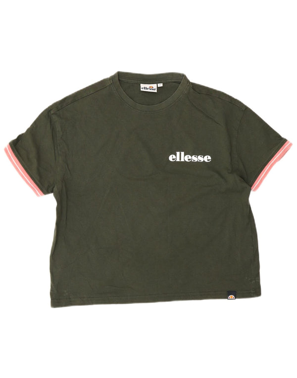 Ellesse Damen Übergroßes T-Shirt-Oberteil UK 6 XS Khaki Baumwolle