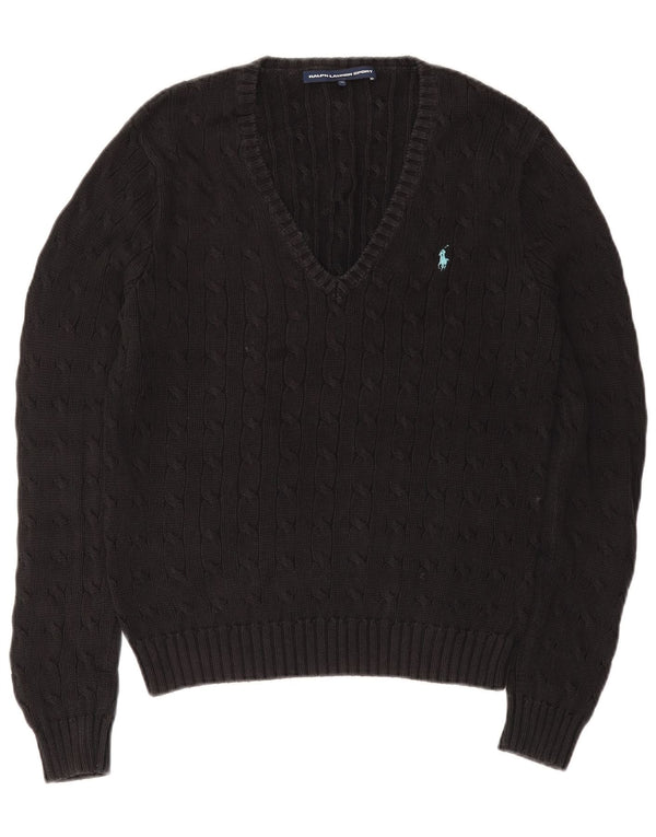Ralph Lauren Womens V-Neck Jumper Sweater UK 18 XL Black Cotton