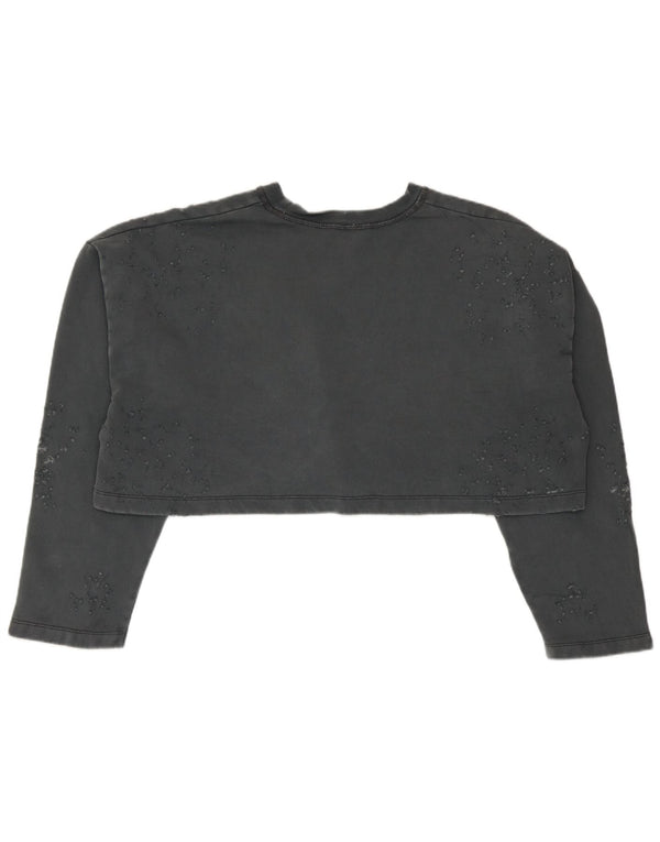 Zara Damen Crop Oversized Sweatshirt Pullover UK 10 Small Graue Baumwolle
