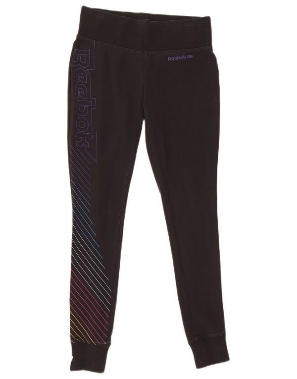 Reebok Womens Graphic Leggings UK 10 Small Schwarz gestreift Baumwolle