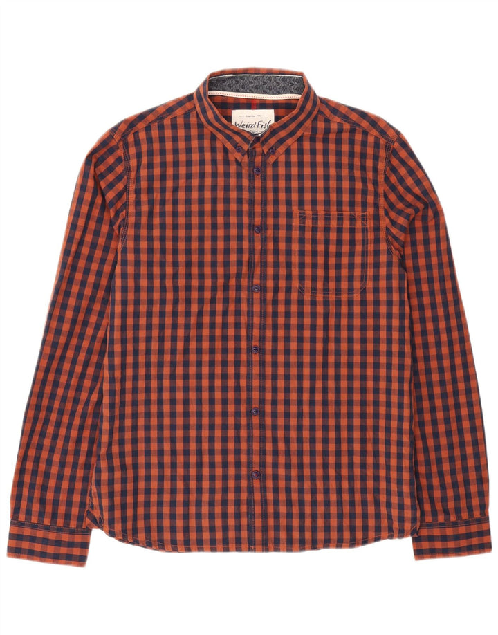 Weird Fish Herrenhemd aus mittelbrauner Gingham-Baumwolle