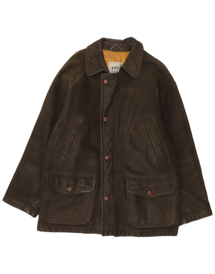Henry Cottons Herren-Windbreaker-Mantel aus Leder, IT 50, großes braunes Leder