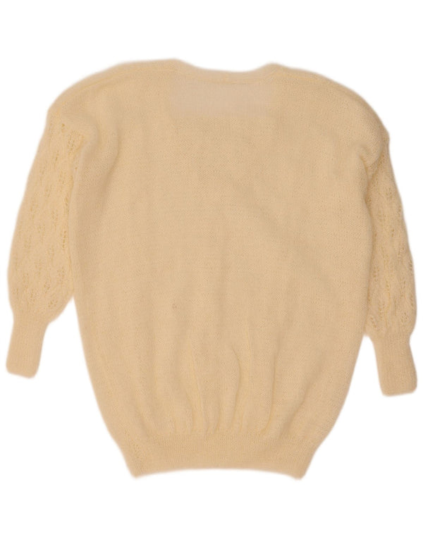 Vintage Damen V-Ausschnitt Pullover Pullover UK 16 Large Off White