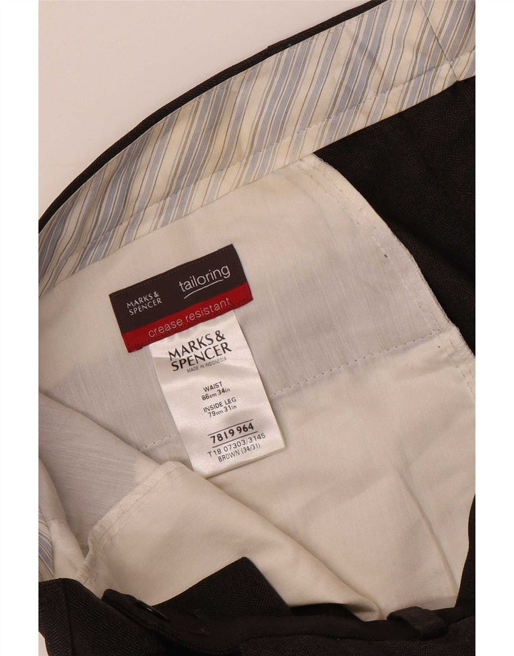 Gerade Herren-Anzughose von Marks & Spencer, W34, L31, braunes Fischgrätenmuster