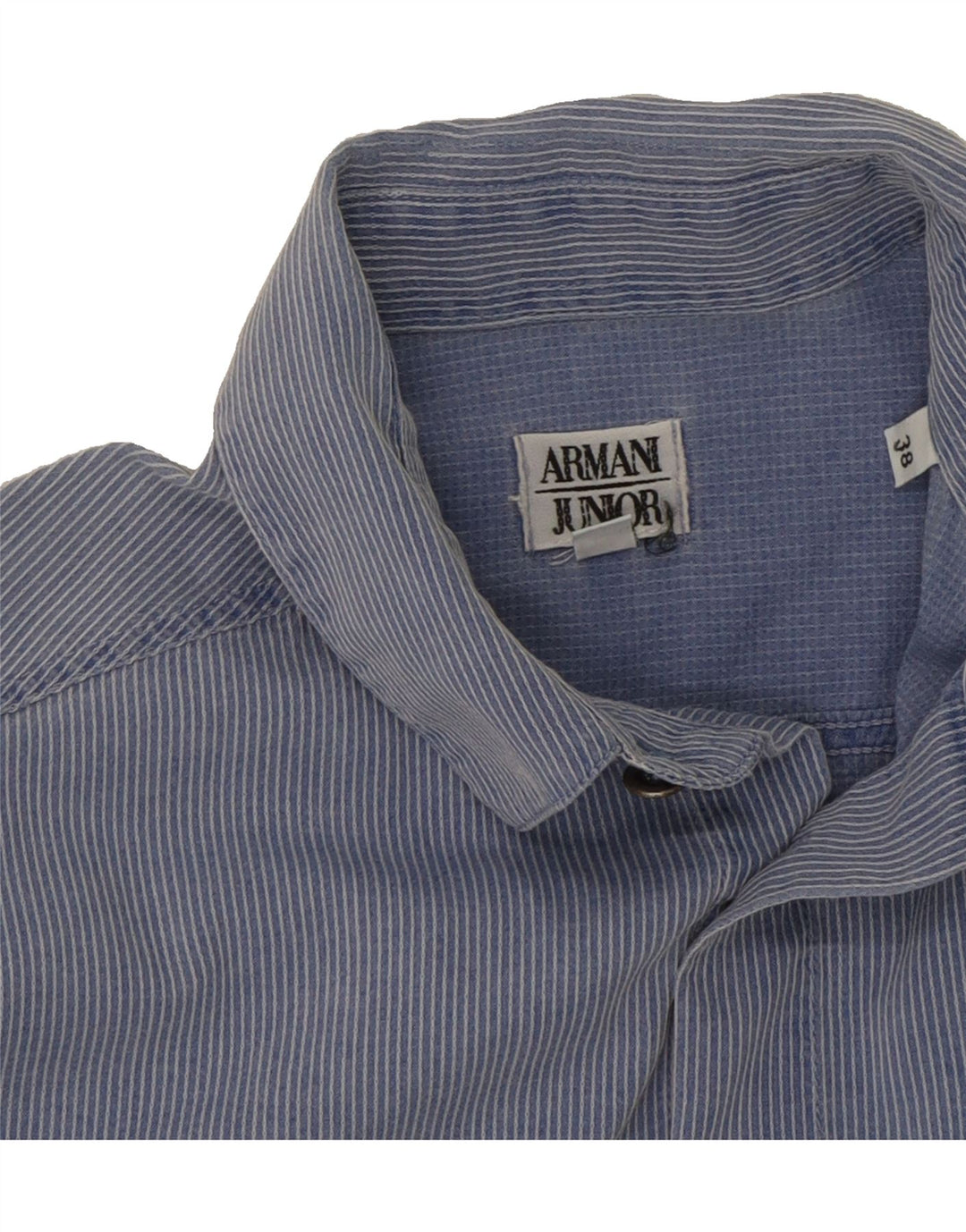 ARMANI JUNIOR Boys Shirt 15-16 Years Blue Pinstripe Cotton Vintage Armani Junior and Second-Hand Armani Junior from Messina Hembry 