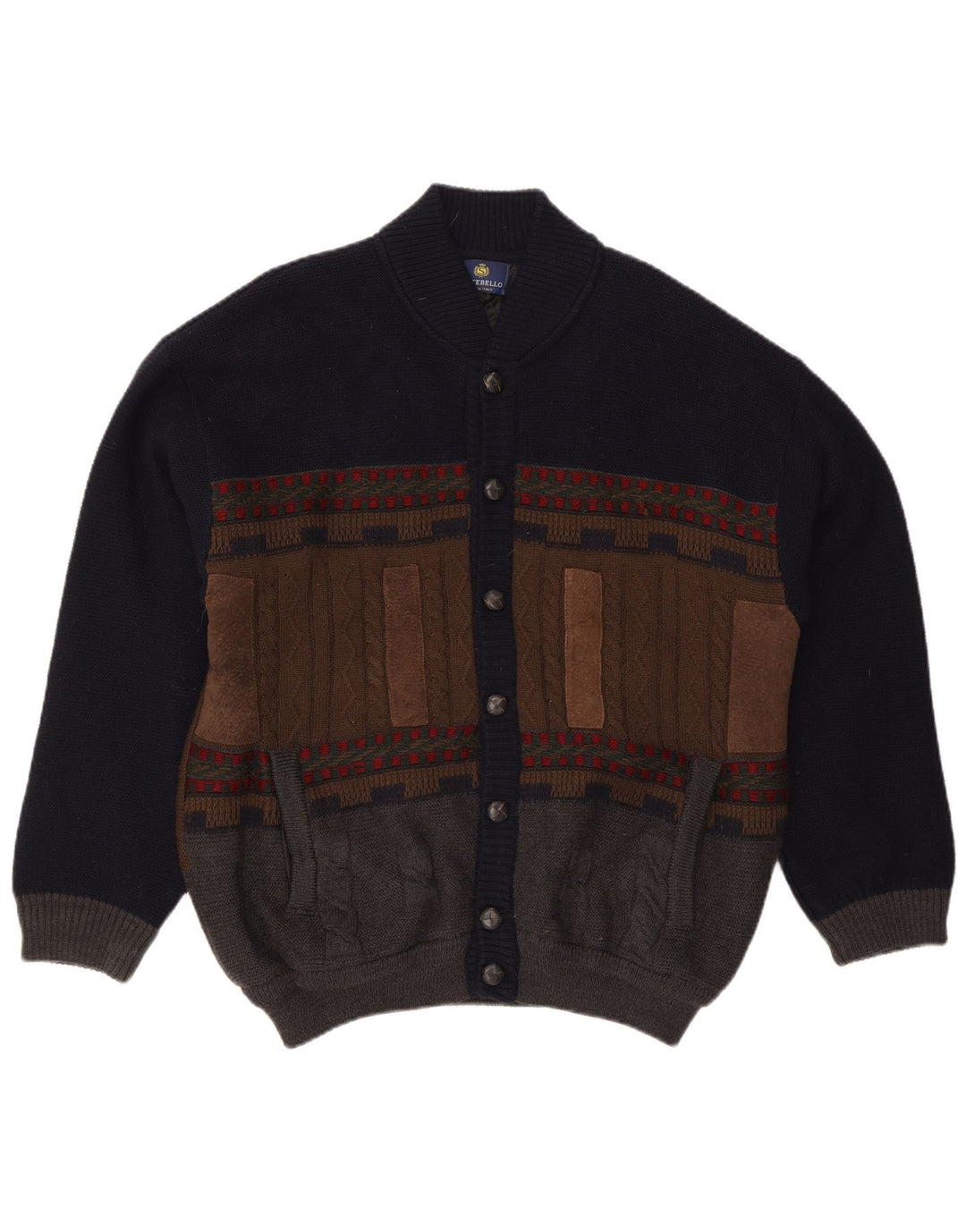 Settebello Herren-Strickjacke, XL, Marineblau, Colourblock-Wolle