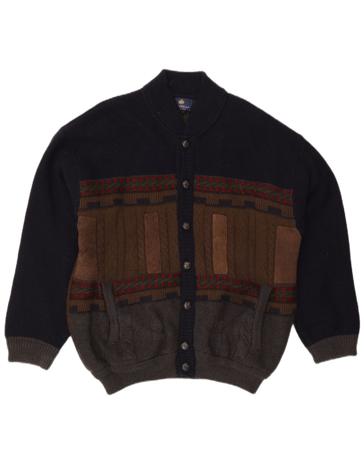 Settebello Herren-Strickjacke, XL, Marineblau, Colourblock-Wolle