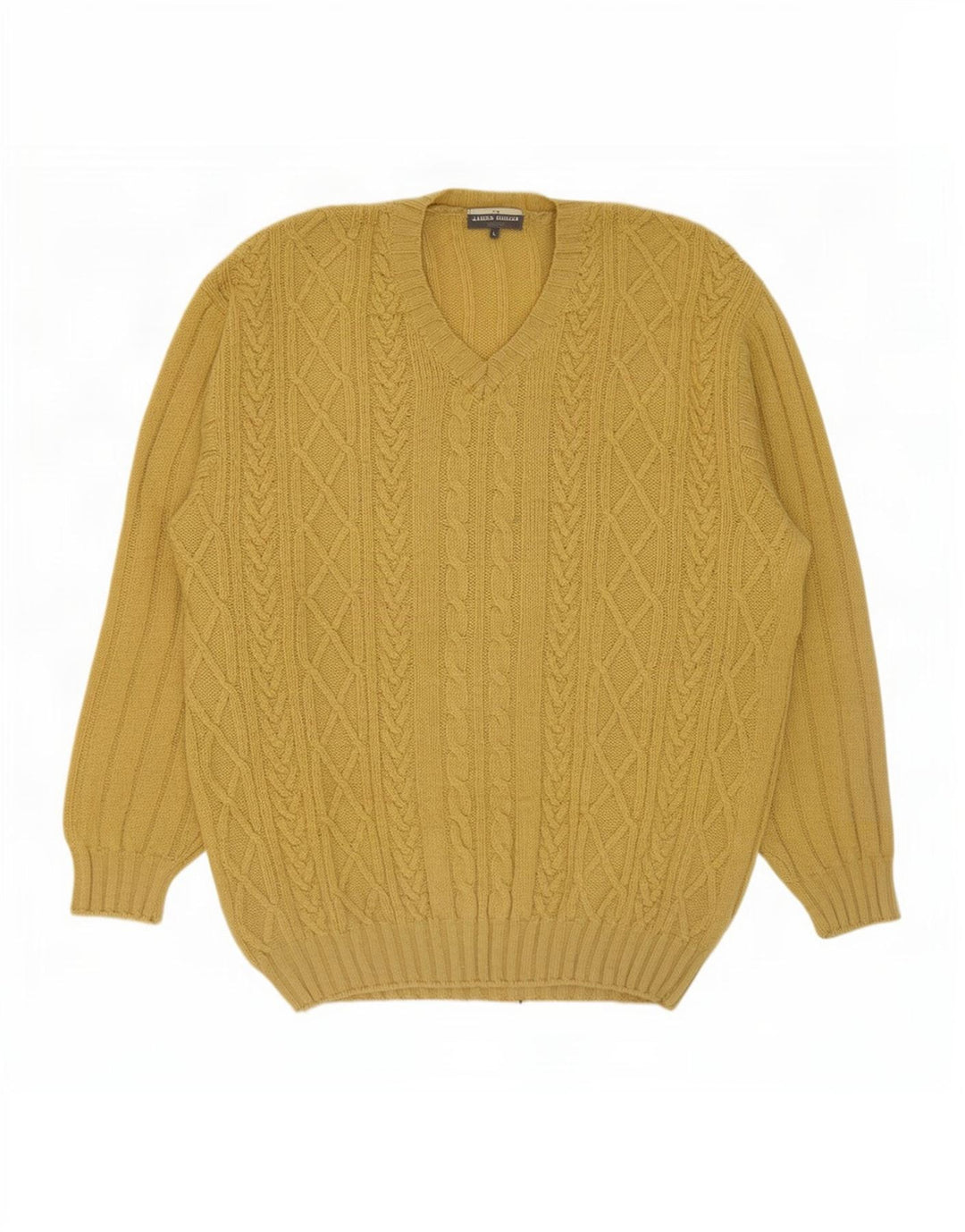James Dillon Herren-Pullover mit V-Ausschnitt, groß, gelbe Schurwolle
