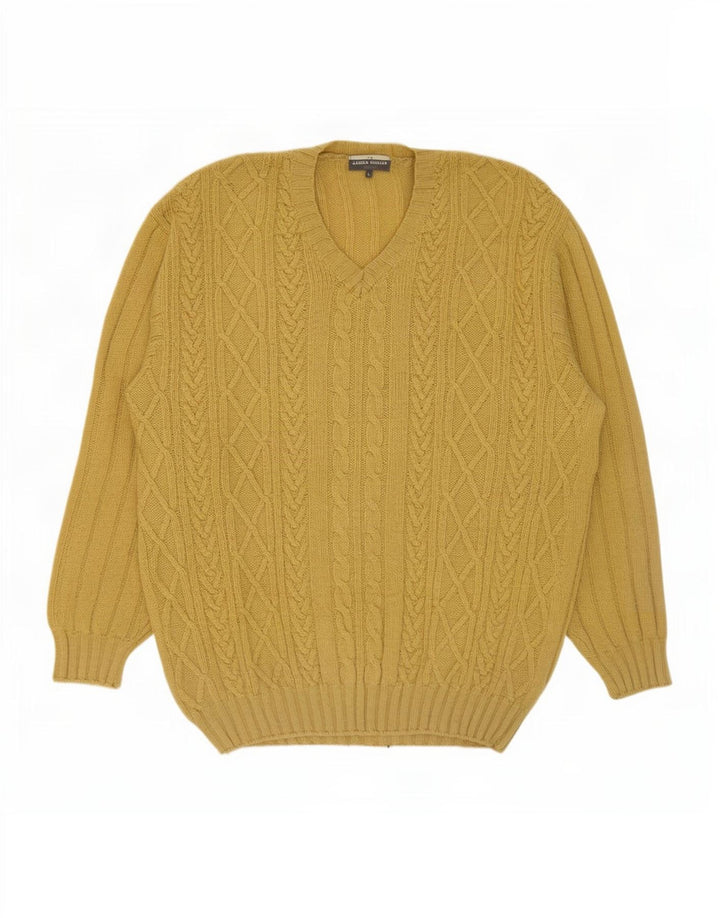 James Dillon Herren-Pullover mit V-Ausschnitt, groß, gelbe Schurwolle