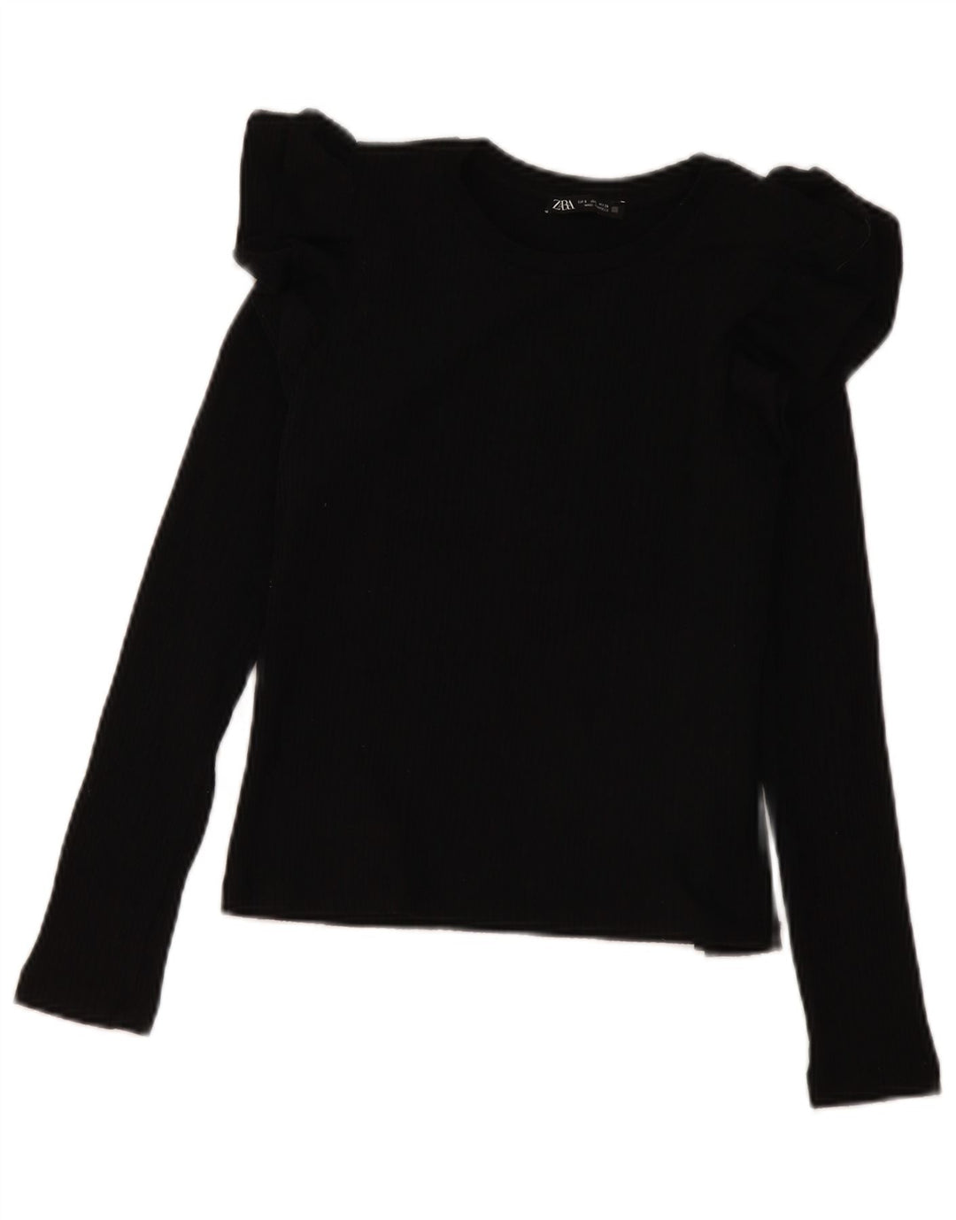 Zara Damen Crop Langarm Bluse Top UK 10 Small Schwarz