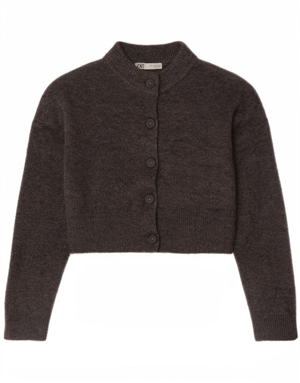 Zara Damen Crop Cardigan Pullover UK 10 Small Grau Acryl