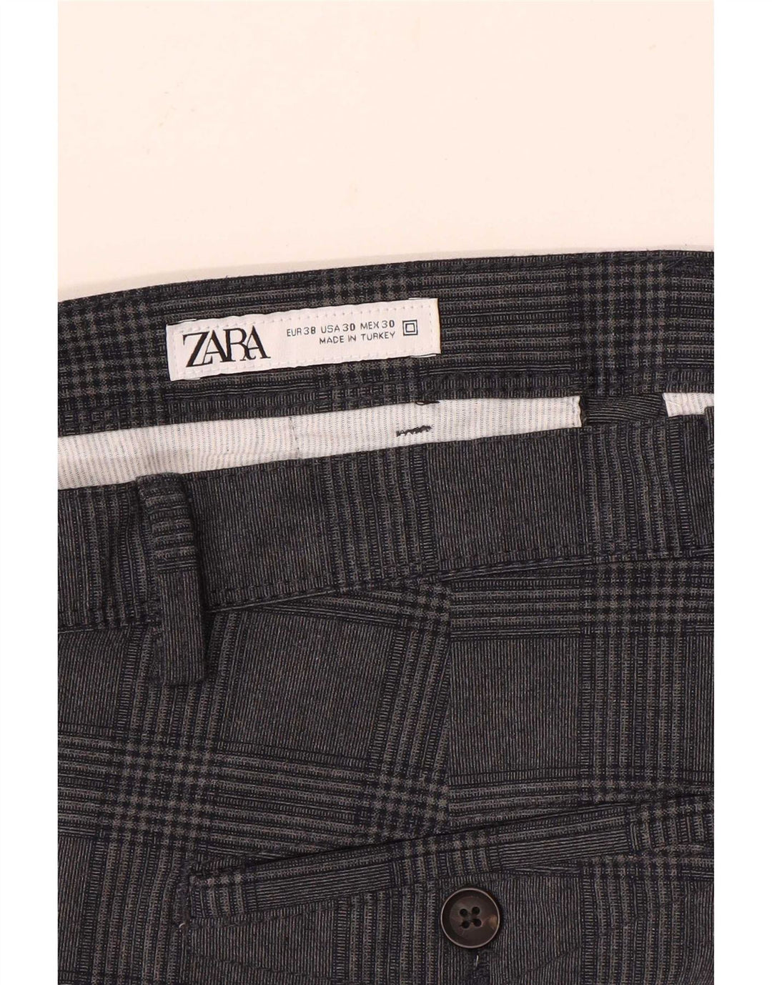 Zara Slim Chino-Hose für Herren, EU 38, Größe S, W30, L28, grau kariert