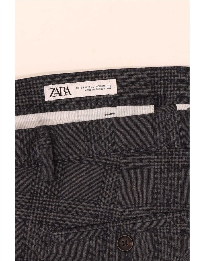 Zara Slim Chino-Hose für Herren, EU 38, Größe S, W30, L28, grau kariert