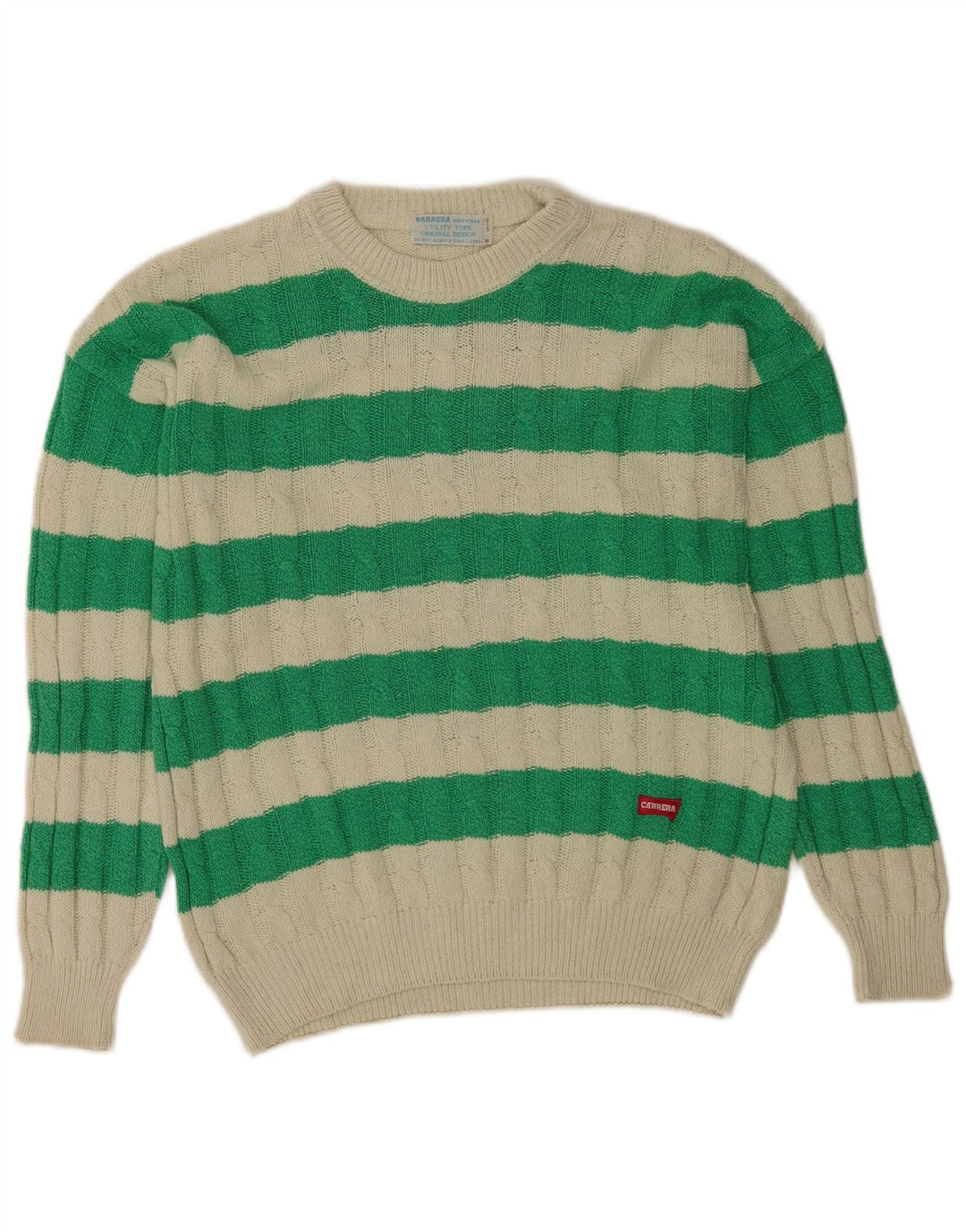 Carrera Herren-Pullover mit Rundhalsausschnitt, mittelgrün, gestreift, Baumwolle