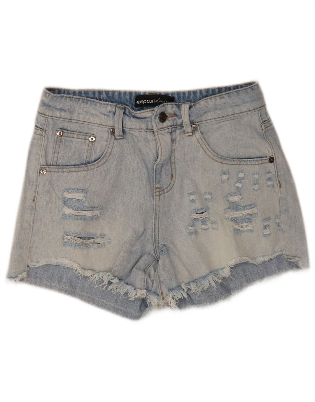 Rip Curl Damen Distressed Denim Shorts W24 XS Blaue Baumwolle
