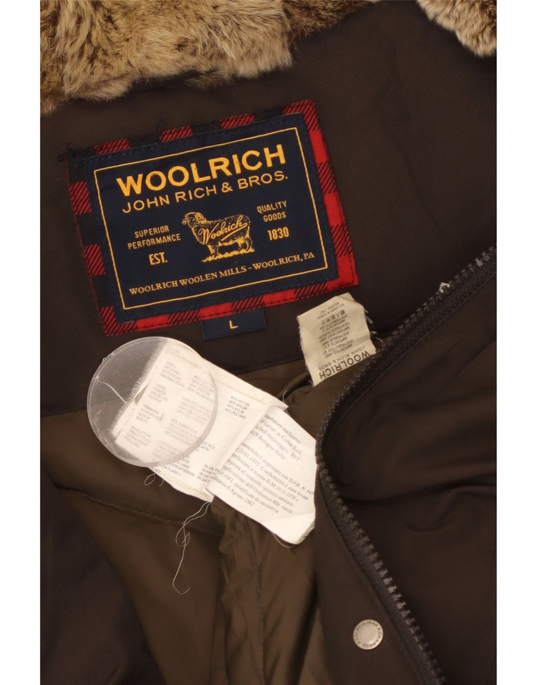 Woolrich Wattierte Damenjacke mit Kapuze, UK 16, Größe L, Khaki, Baumwolle