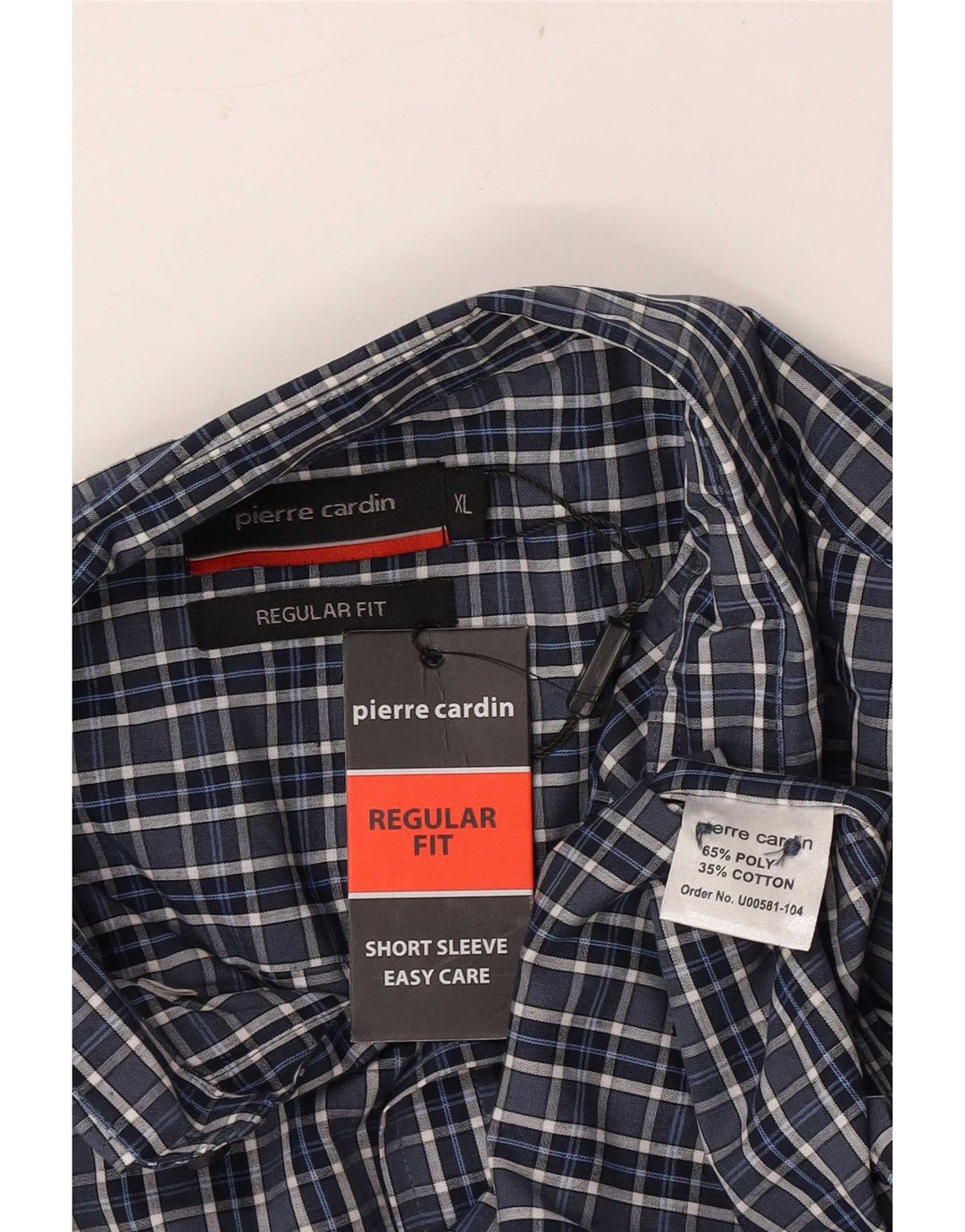 Pierre Cardin Herren-Hemd, kurzärmelig, normale Passform, XL, blau kariert, Polyester