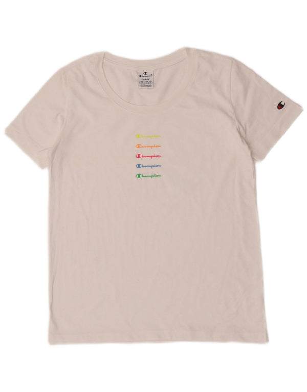 Champion Damen Grafik T-Shirt Top UK 16 Large Weiß