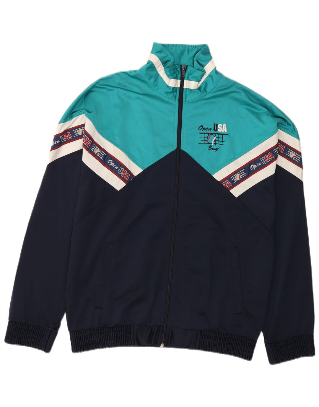 Brugi Herren-Trainingsanzugjacke mit USA-Grafik, mittleres Marineblau, Farbblock