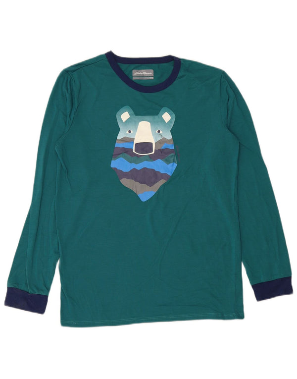 EDDIE BAUER Jungen Grafik-Top, langärmelig, 13–14 Jahre, Größe L, Grün