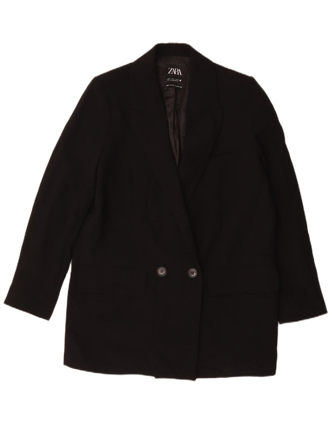 Zara Damen Longline Zweireiher Blazer Jacke UK 16 Large Schwarz