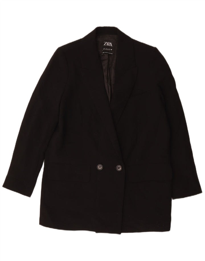 Zara Damen Longline Zweireiher Blazer Jacke UK 16 Large Schwarz