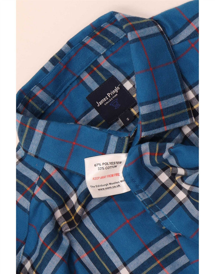 James Pringle Herren-Flanellhemd, klein, blau kariert, Polyester
