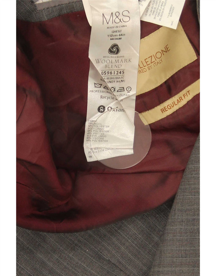 Marks & Spencer Herren-Blazer mit 2 Knöpfen, UK 44, XL, graue Wolle mit Fischgrätenmuster