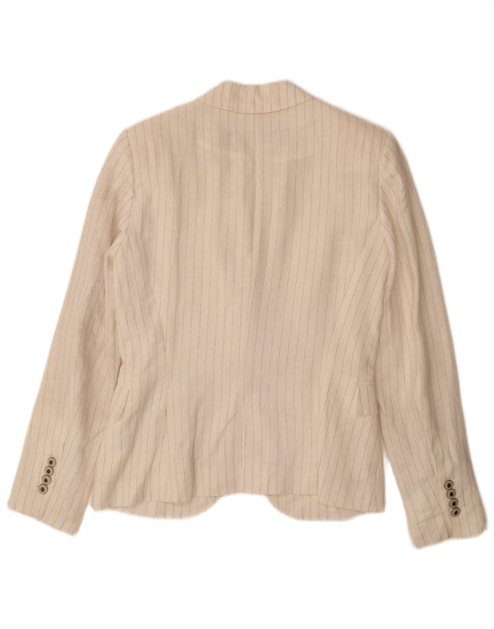 ZARA Damen-Blazerjacke mit 1 Knopf, Gr. 10, Größe S, cremefarbenes, gestreiftes Leinen