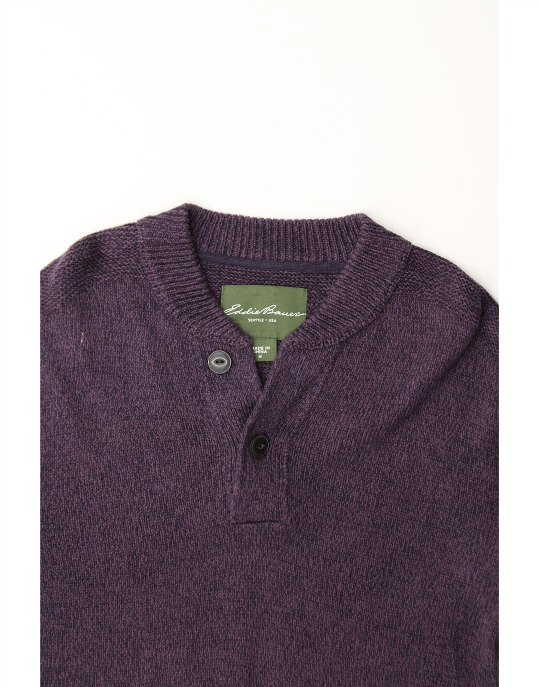 EDDIE BAUER Mens Crew Neck Jumper Sweater Medium Purple Cotton Vintage Eddie Bauer and Second-Hand Eddie Bauer from Messina Hembry 