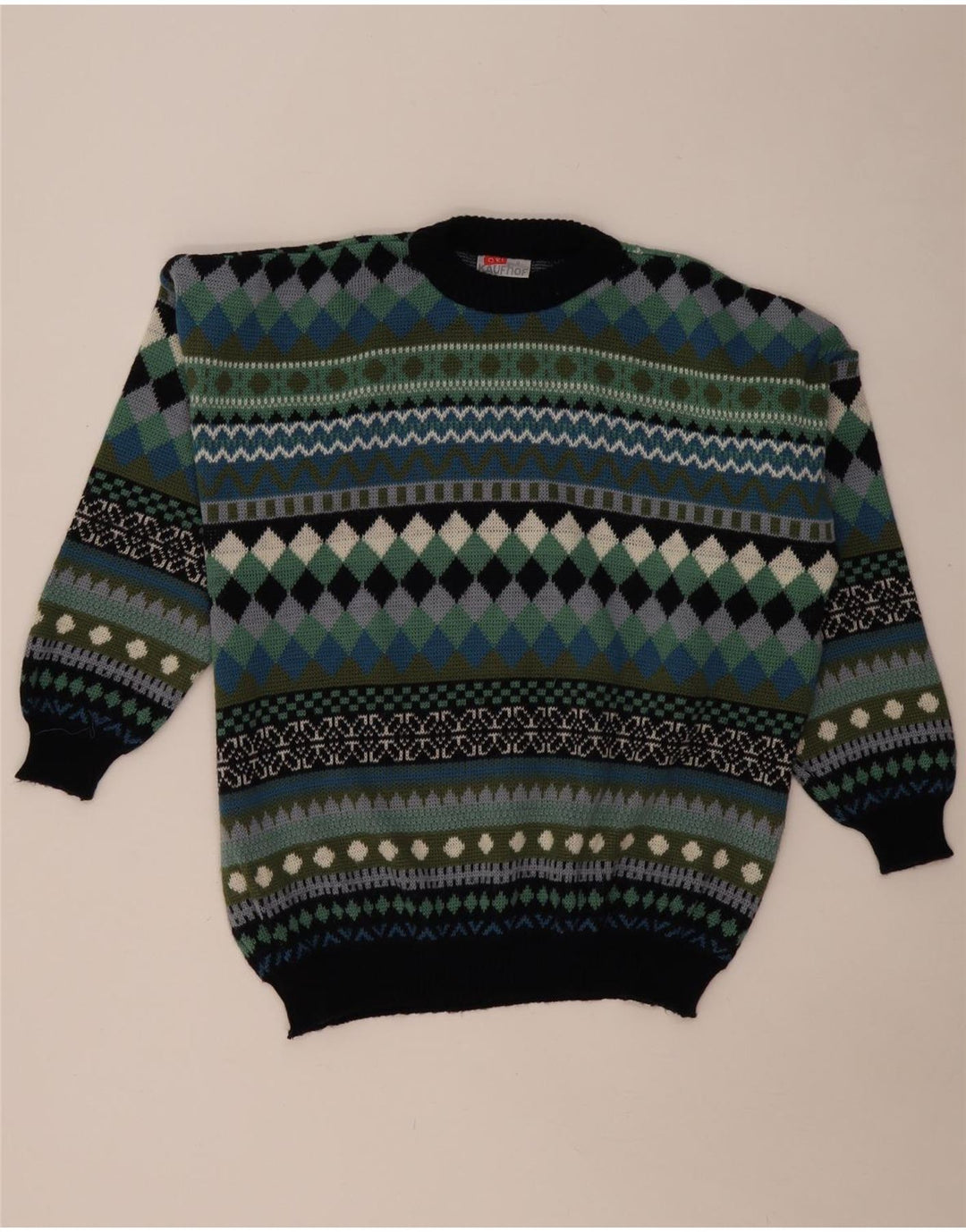 VINTAGE Herren-Pullover mit Rundhalsausschnitt, mittelgroß, mehrfarbig, geometrisch