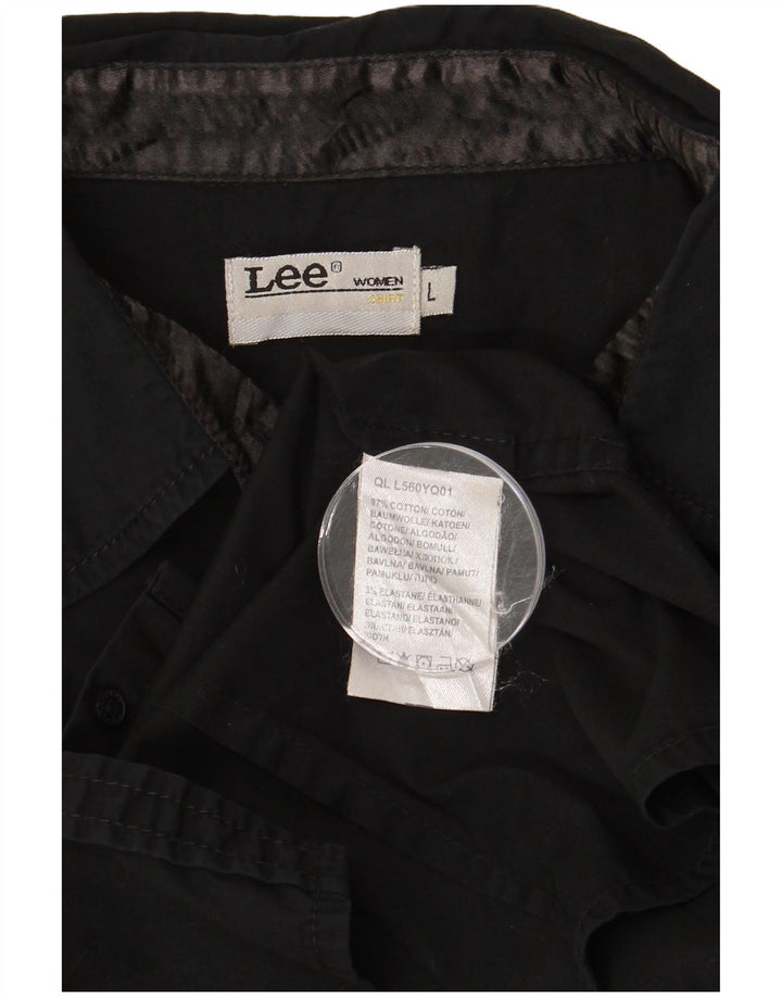 LEE Damen Kurzarmhemd UK 16 Large Schwarz Baumwolle