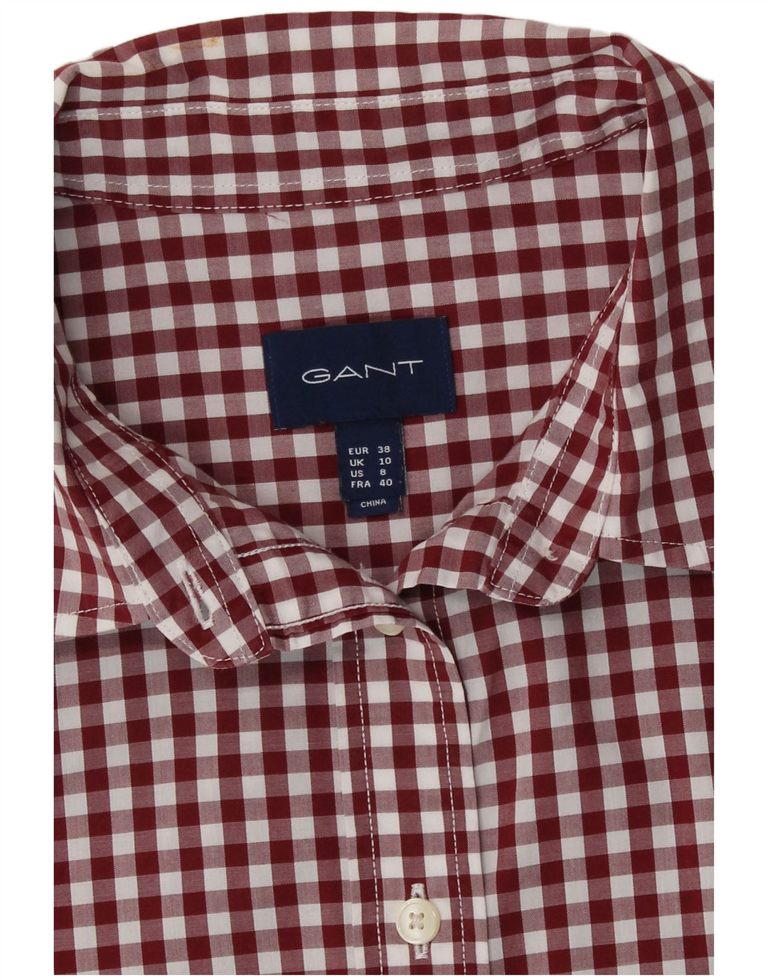 Gant Damenhemd UK 10 Small Burgundy Gingham Cotton
