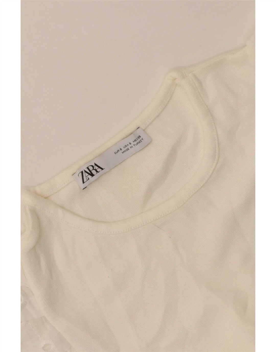 Zara Damen Crop Top Langarm UK 8 Small Weiß geblümt