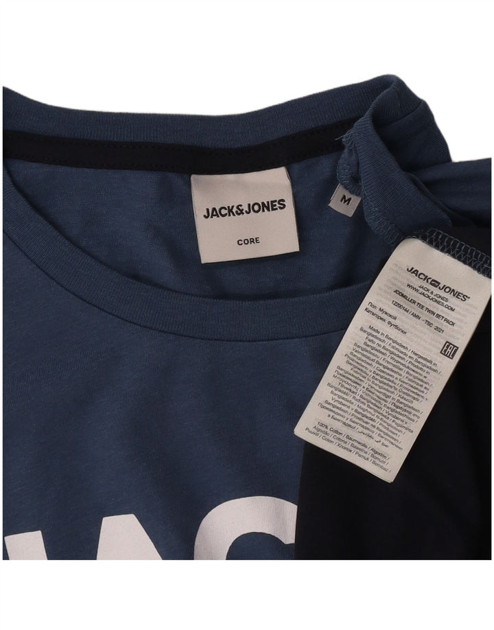 Jack & Jones Herren Grafik-T-Shirt-Oberteil aus mittelblauer Colourblock-Baumwolle