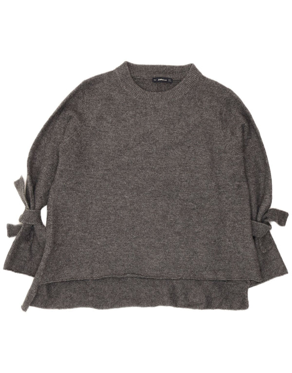 Zara Damen-Pullover, übergroß, U-Boot-Ausschnitt, Gr. 10, Small, Grau, Acryl