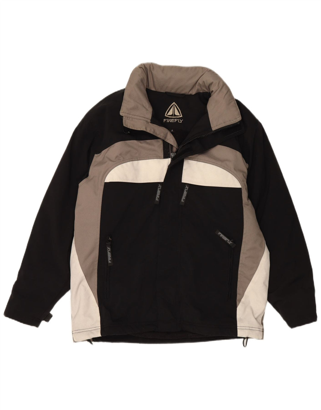 VINTAGE Herren-Windbreakerjacke mit Kapuze, UK 36, Small, schwarzes Colourblock-Nylon