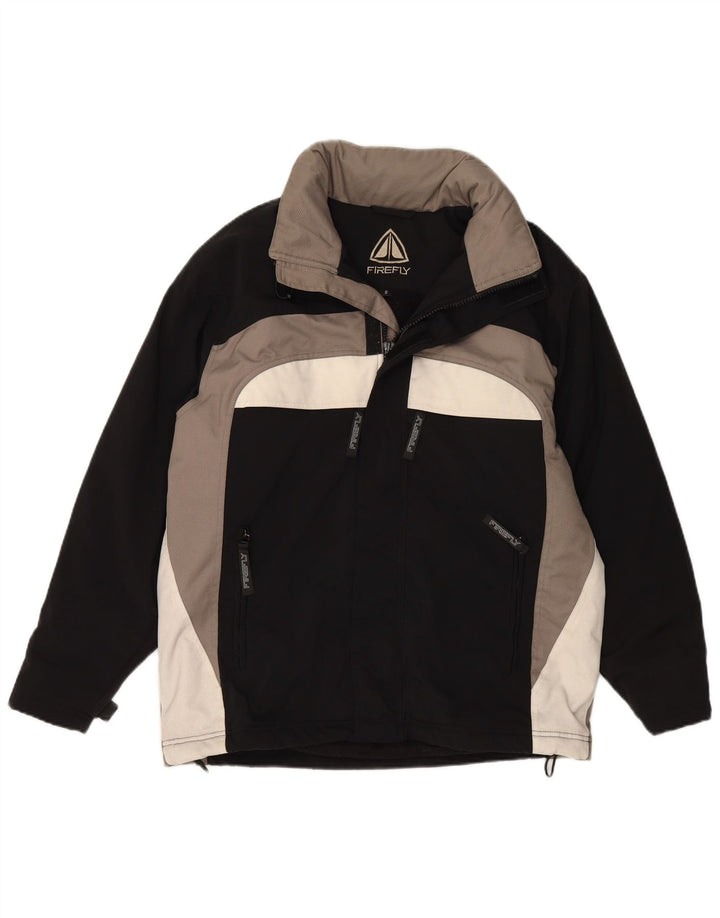 VINTAGE Herren-Windbreakerjacke mit Kapuze, UK 36, Small, schwarzes Colourblock-Nylon