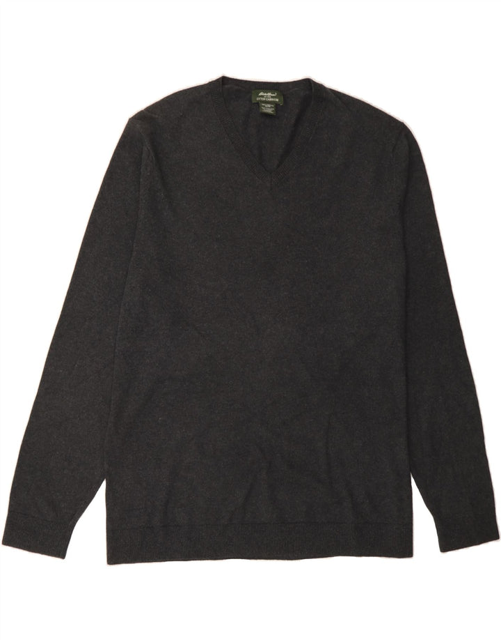 EDDIE BAUER Mens Tall V-Neck Jumper Sweater XL Grey Cotton Vintage Eddie Bauer and Second-Hand Eddie Bauer from Messina Hembry 