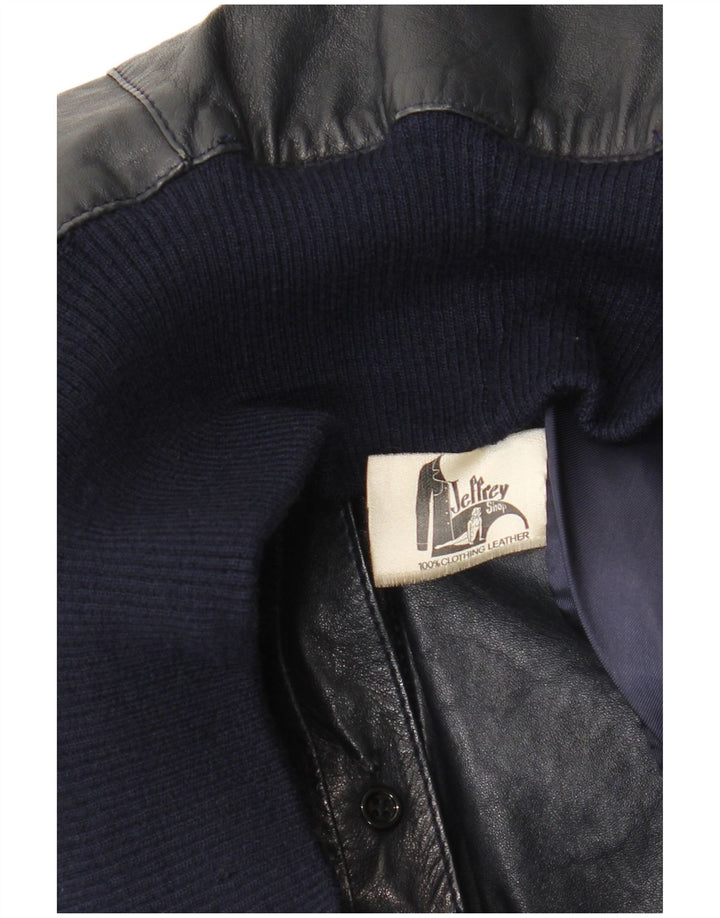 Vintage Damen Bomber Lederjacke UK 14 Medium Marineblaues Leder