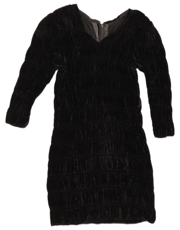 Vintage Damen Langarm Samt Etuikleid UK 8 Small Schwarz
