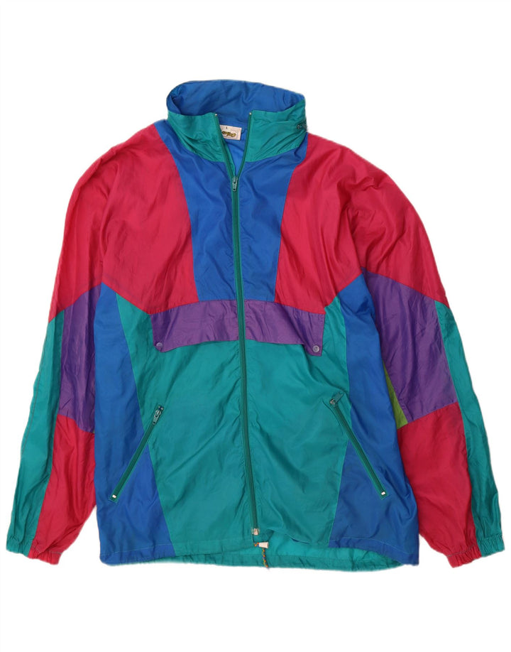 Vintage Herren Regenjacke UK 40 Großes mehrfarbiges Colourblock-Polyamid
