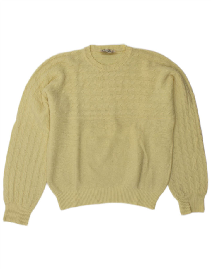 VINTAGE Damen Pullover mit Rundhalsausschnitt UK 14 Mittelgelbe Schurwolle
