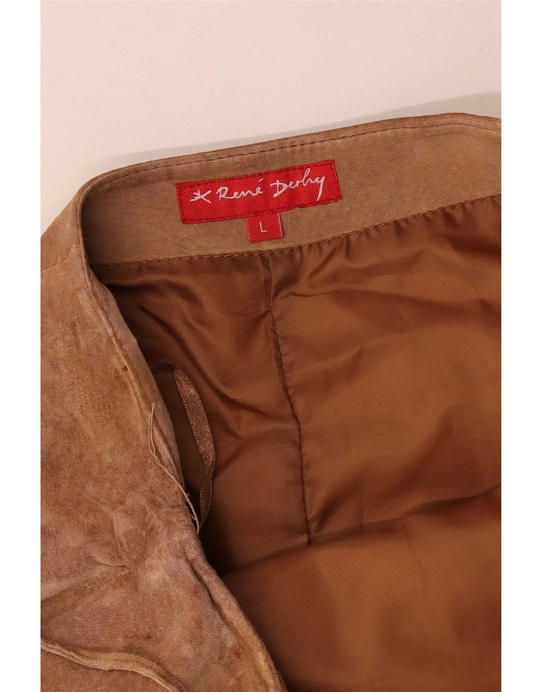 Asymmetrischer Wildlederrock für Damen von Rene' Derhy, Größe L, W32, beiges Leder