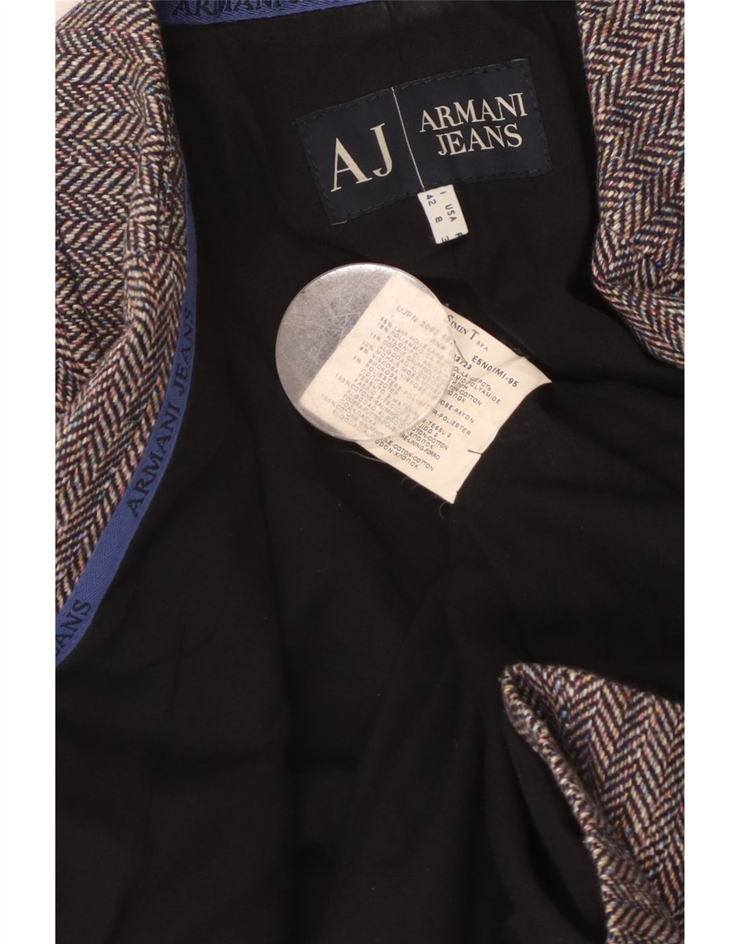 ARMANI JEANS Damen 4-Knopf-Blazerjacke IT 42 Mittelgrauer Fischgrätenmuster