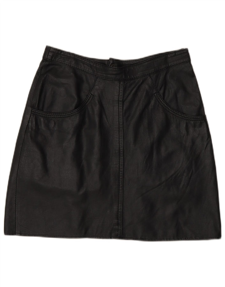 Vintage Damen Mini Lederrock IT 44 Medium W28 Schwarz